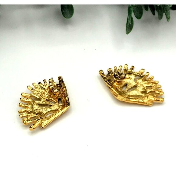 Gold-Tone Coral-Inspired Earrings With Sparkling Crystal Accents - Picture 9 of 9